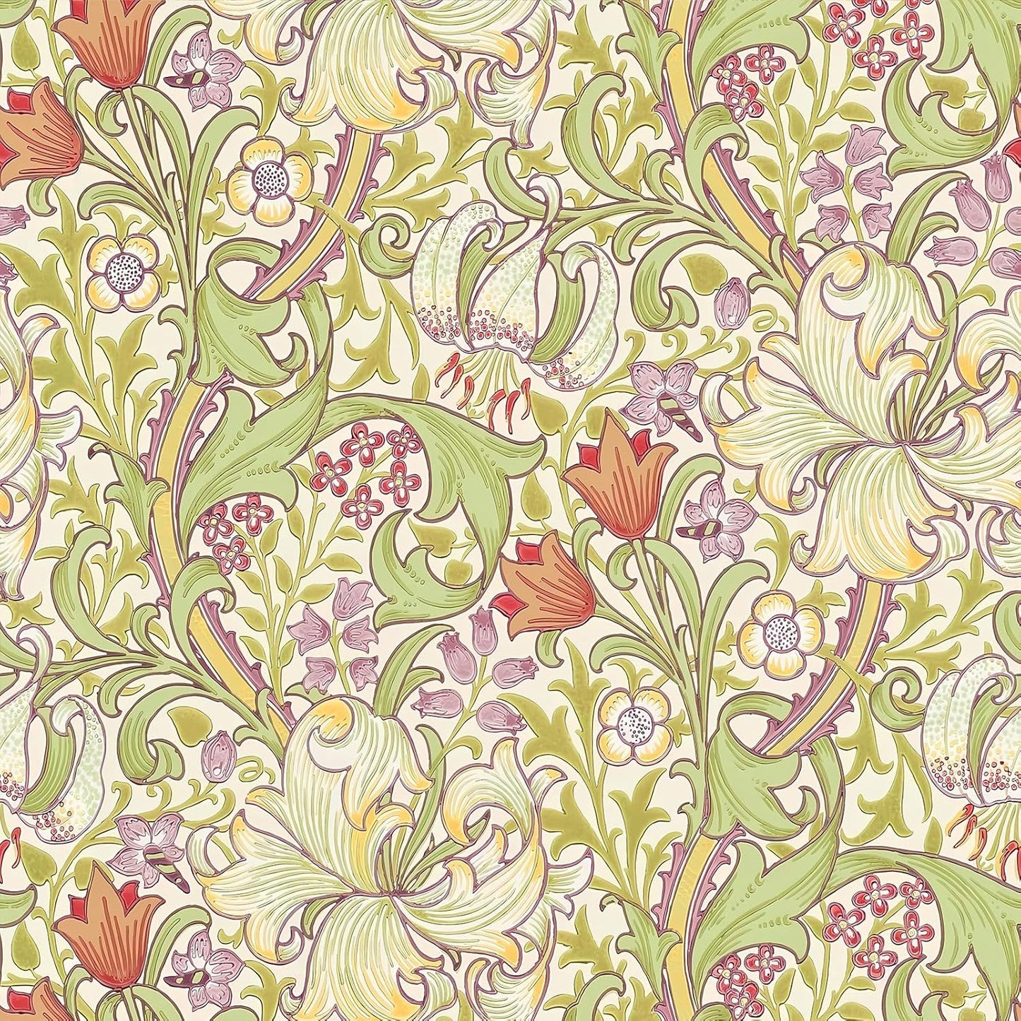Papel tapiz vintage William Morris lirio dorado 17x118pulg