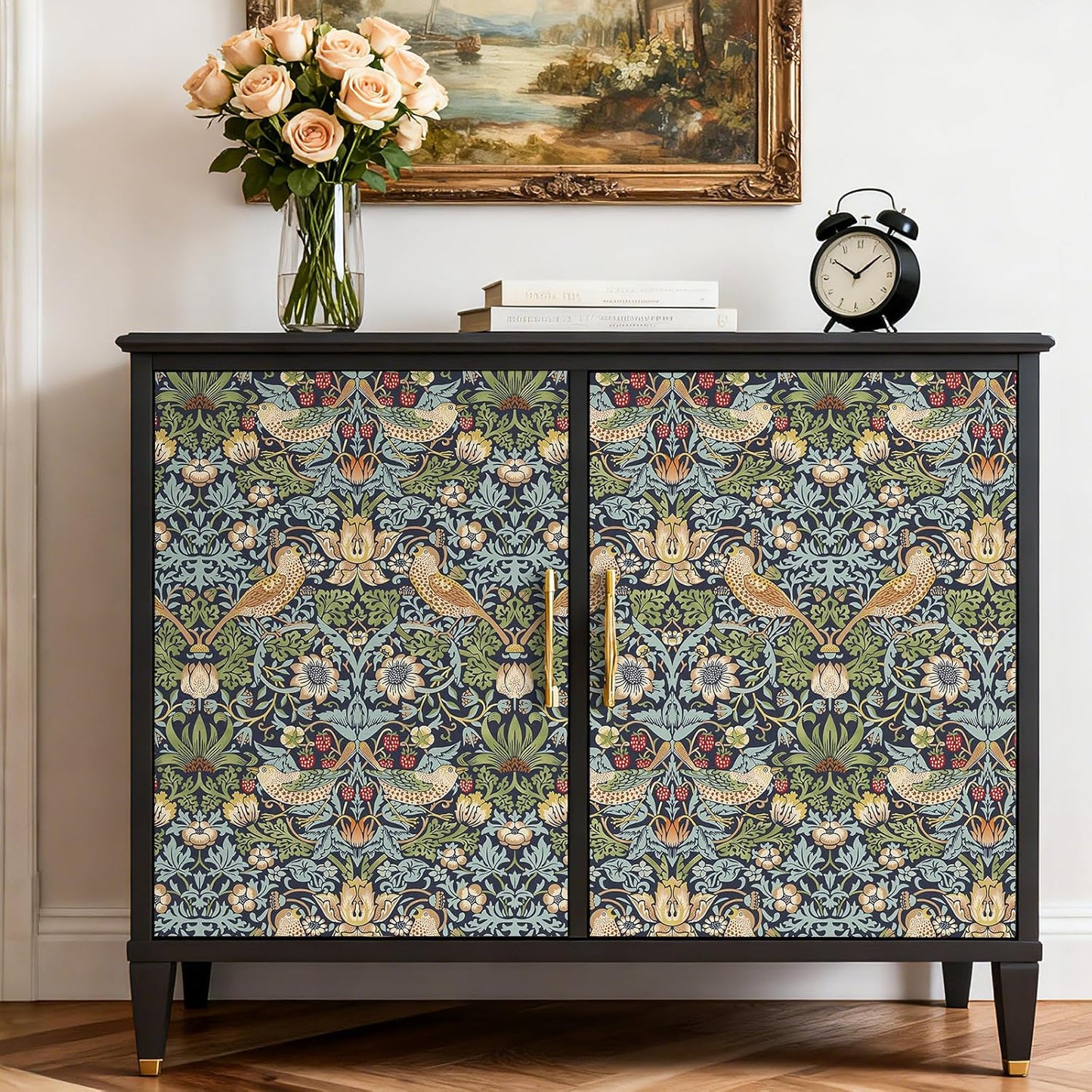 Papel tapiz vintage azul oscuro floral autoadhesivo 17.5x118pulg