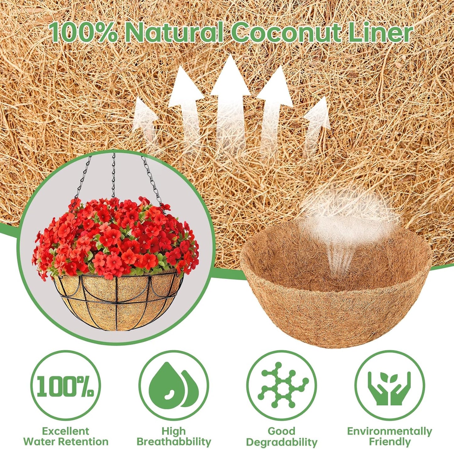 4 Forros Coco 14pulg para Cestas Colgantes Macetas
