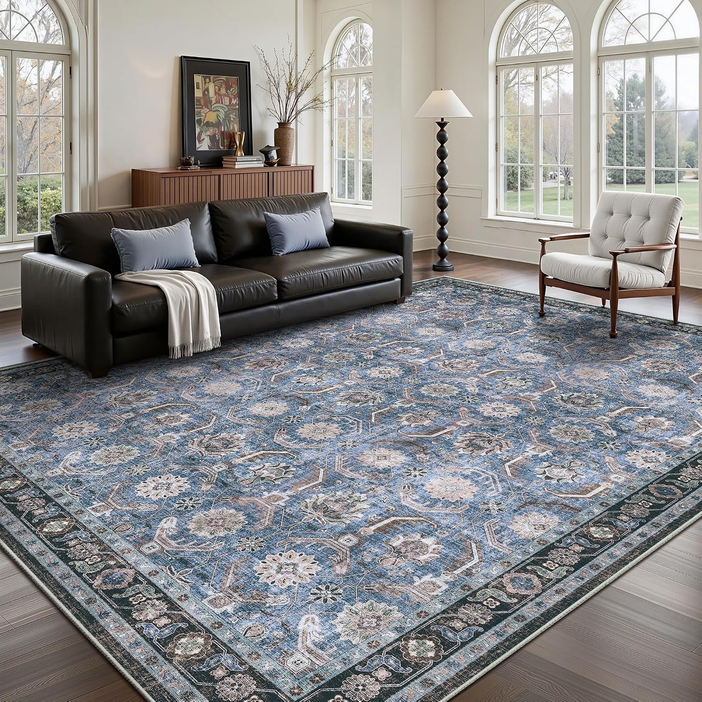 Alfombra sala 6x9ft suave antideslizante pelo bajo azul