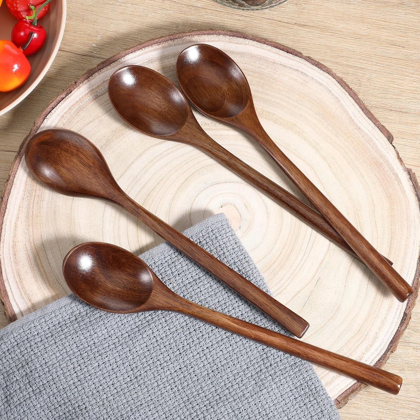 Cucharas de madera largas para comer y servir café, té y sopa