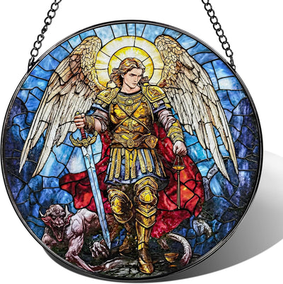 Atrapasoles arcángel Miguel decoración espiritual para ventana