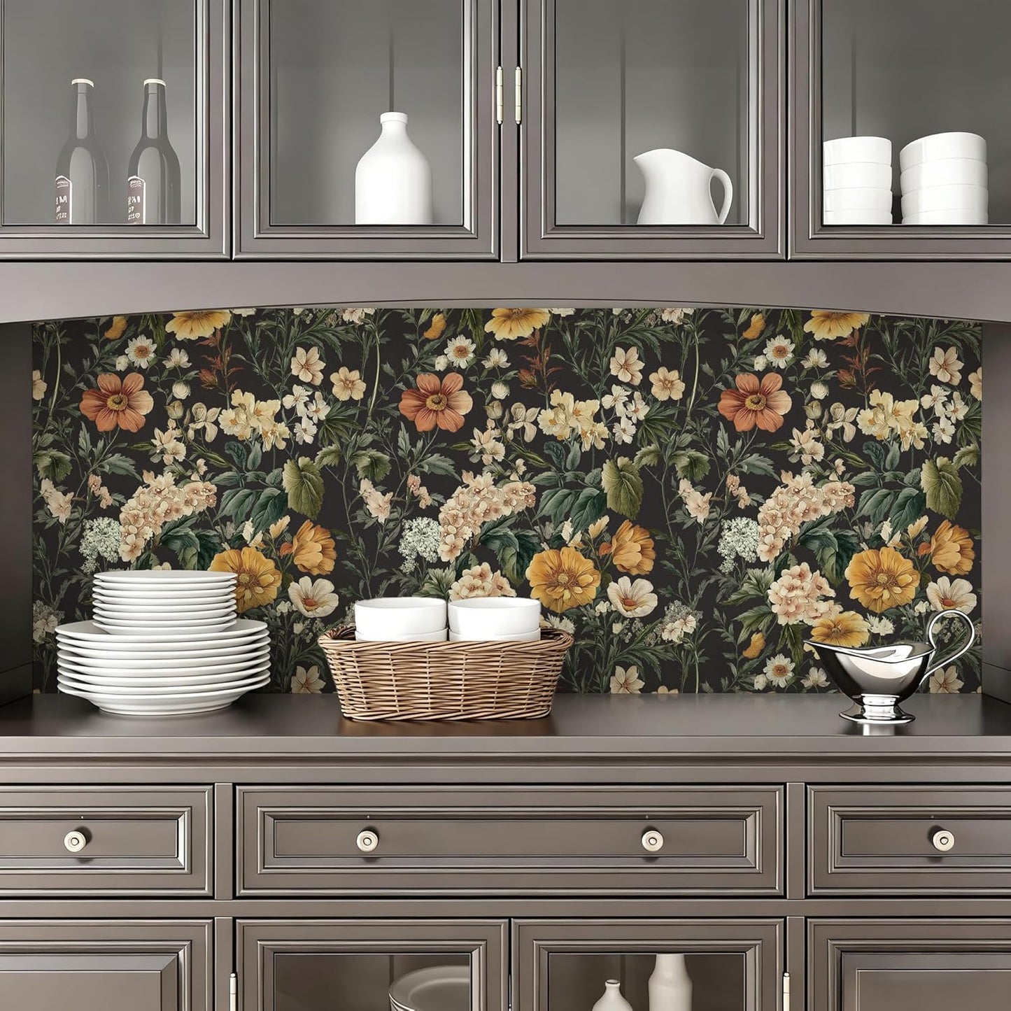 Papel tapiz floral autoadhesivo vintage 16.9x118.1pulg