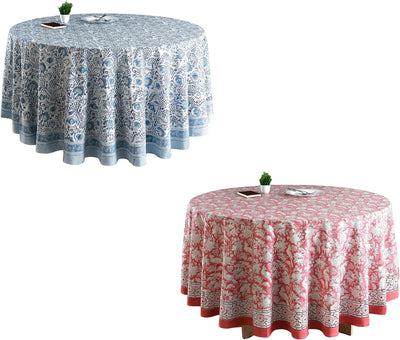 Set 2 Manteles Redondos Algodón Estampado Azul Índigo
