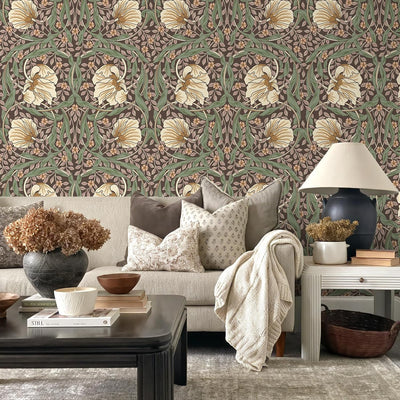 Papel tapiz floral vintage William Morris despegable 17.7x118pulg