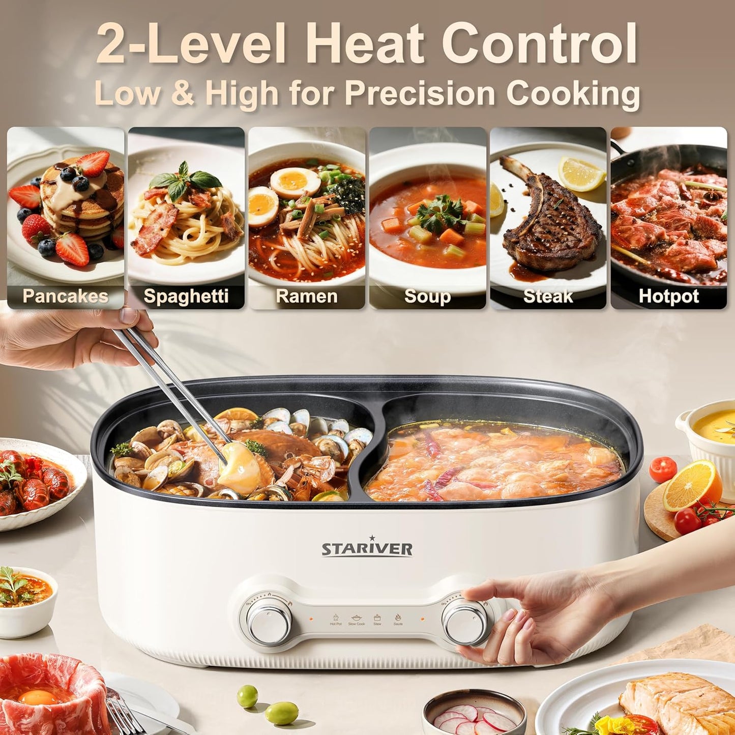 Olla eléctrica Shabu Shabu 7L con divisor control doble temperatura