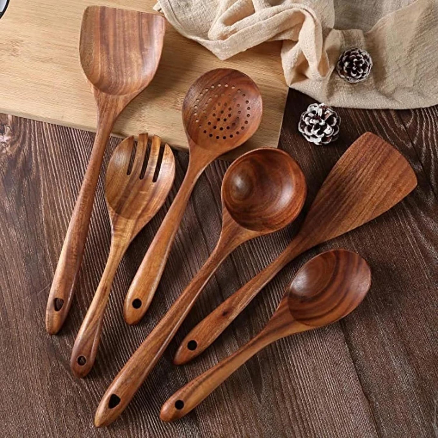Cucharas de madera para cocinar de 6 piezas suaves y cómodas