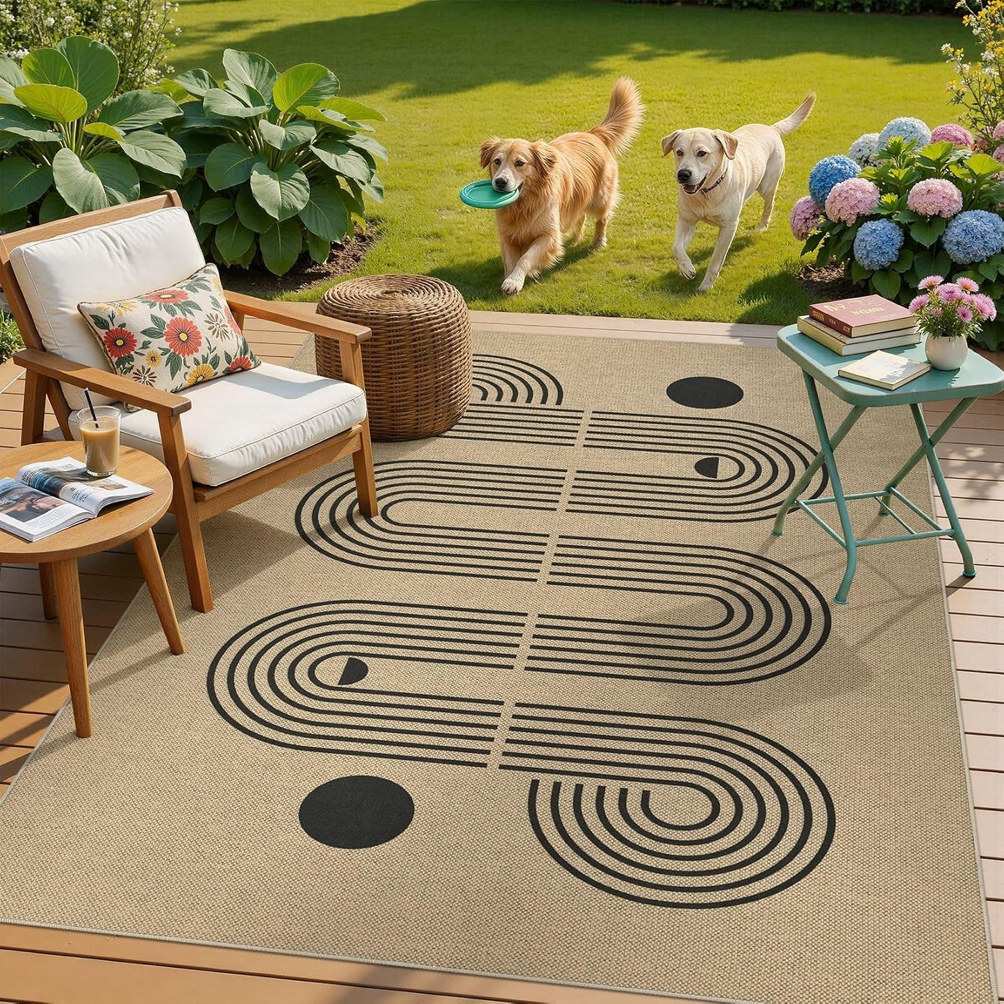 Alfombra yute exterior 5x7 antideslizante lavable marrón
