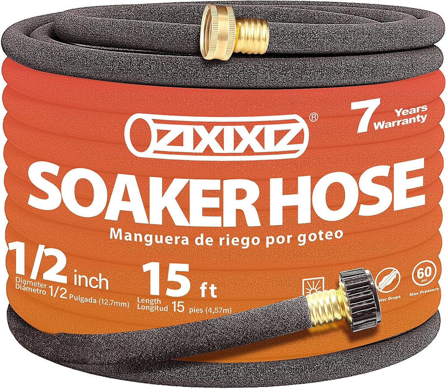 Manguera riego 15ft 1/2pulg conector latón resistente fugas