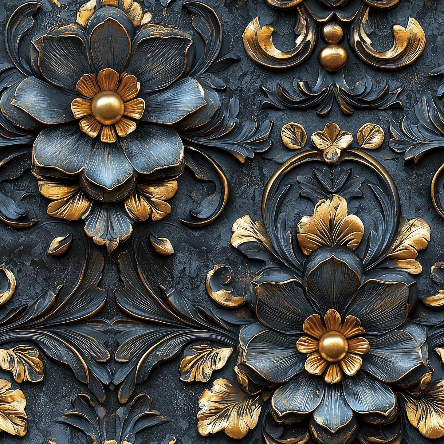 Papel tapiz 3D floral azul dorado autoadhesivo para dormitorio
