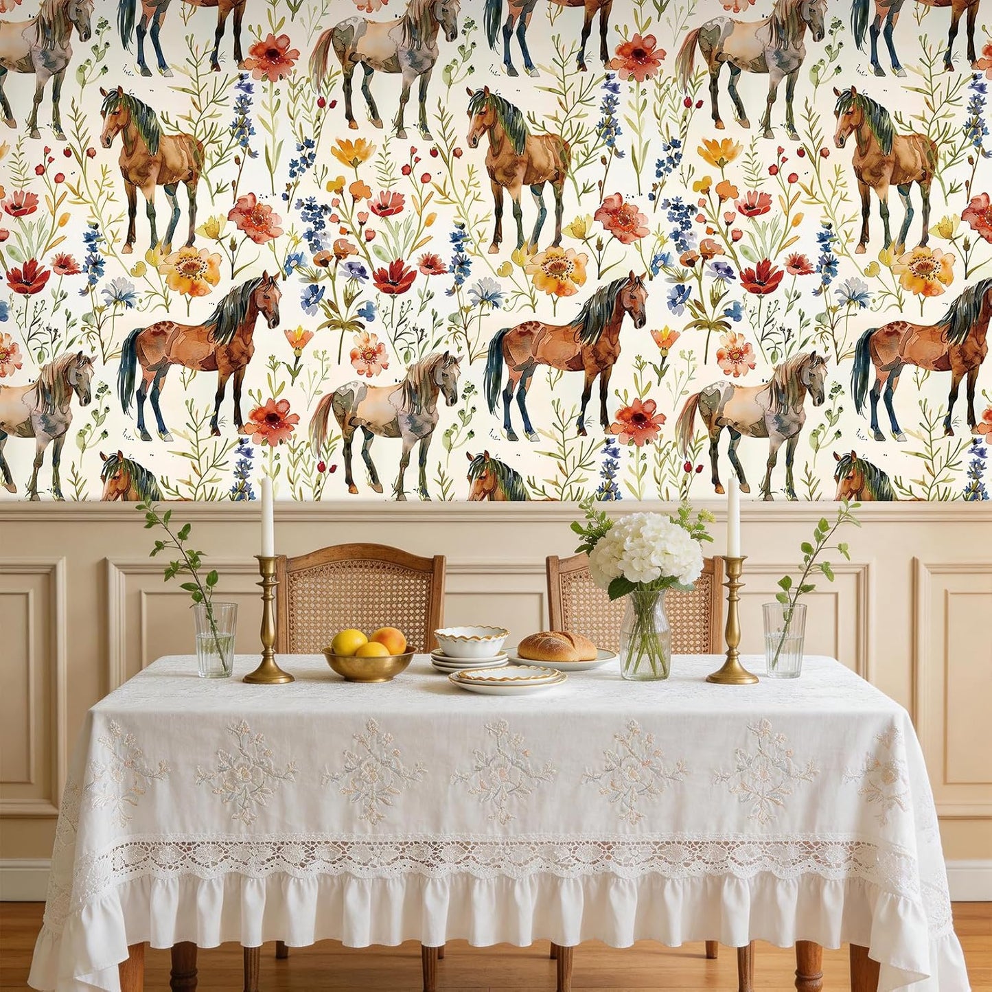 Papel tapiz caballo acuarela occidental vintage rústico