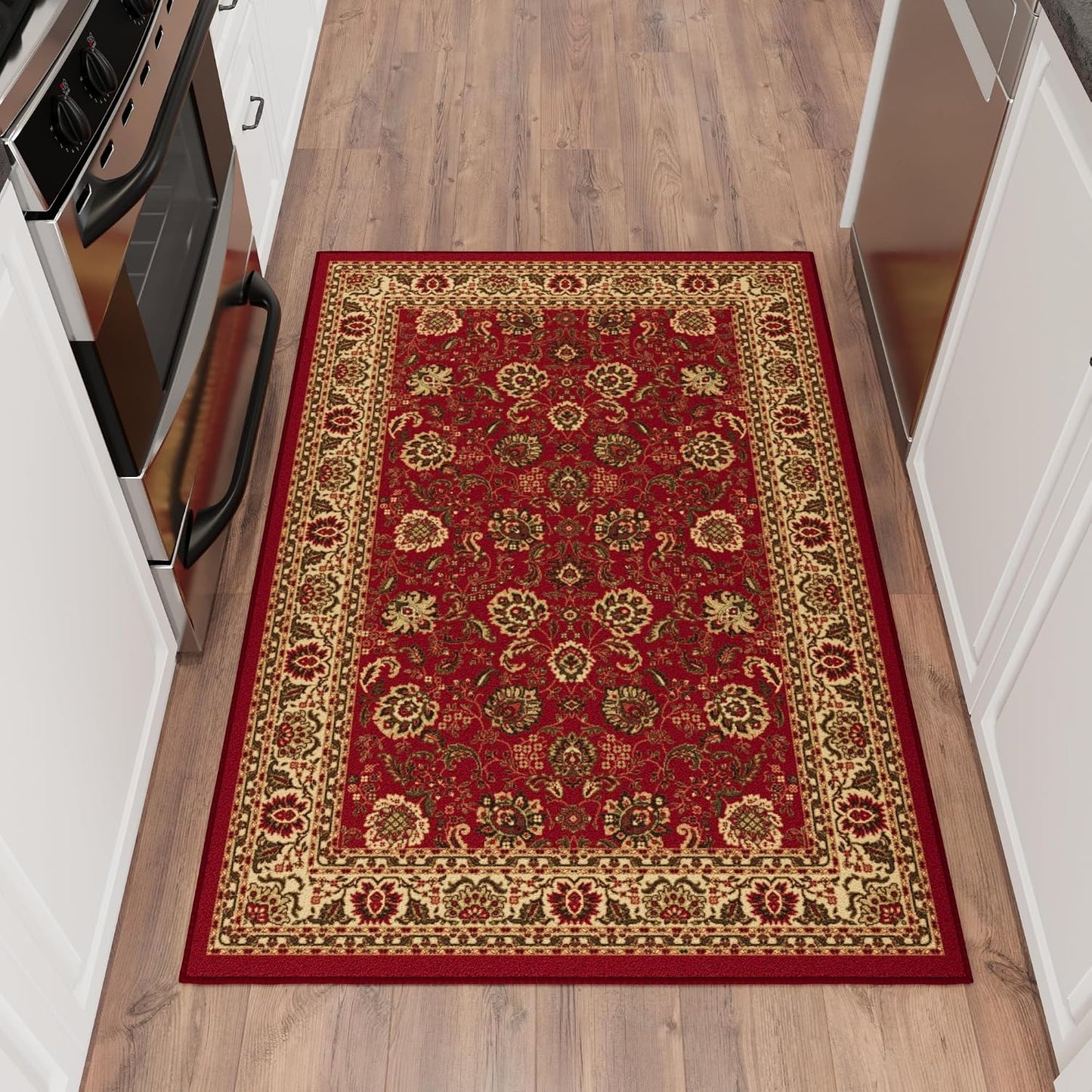 Tapete cocina 2'7x6' antideslizante resistente manchas rojo