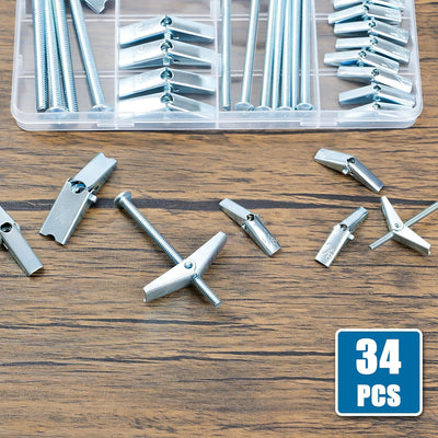 Kit 34 Pzas Perno Palanca Mariposa 1/8-3/16-1/4 Pulg Chapado Zinc