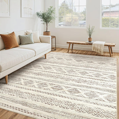 Alfombra sala 5x7ft lavable suave neutra bohemia marrón