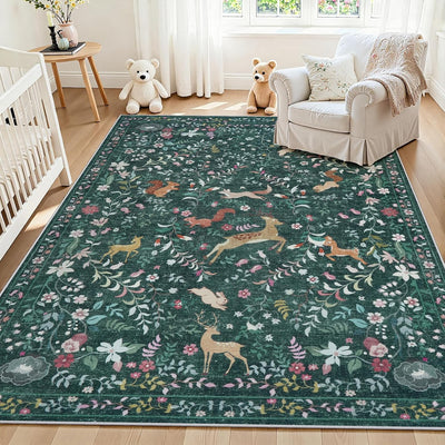 Alfombras área 6x9ft sala estampado floral animales antideslizante