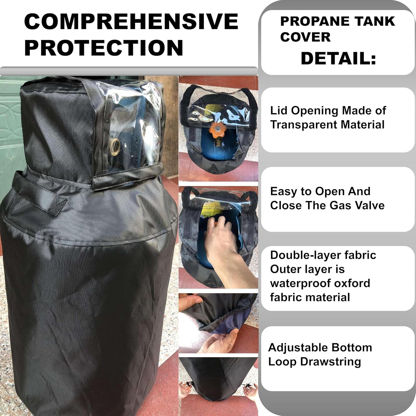 Cubierta tanque propano 40lb tela Oxford 600D doble capa negro