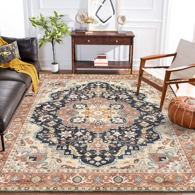 Alfombra bohemia sala 5x7ft lavable suave estilo vintage