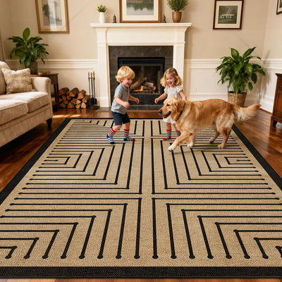 Alfombra yute 5x7pulg color negro geométrico antideslizante