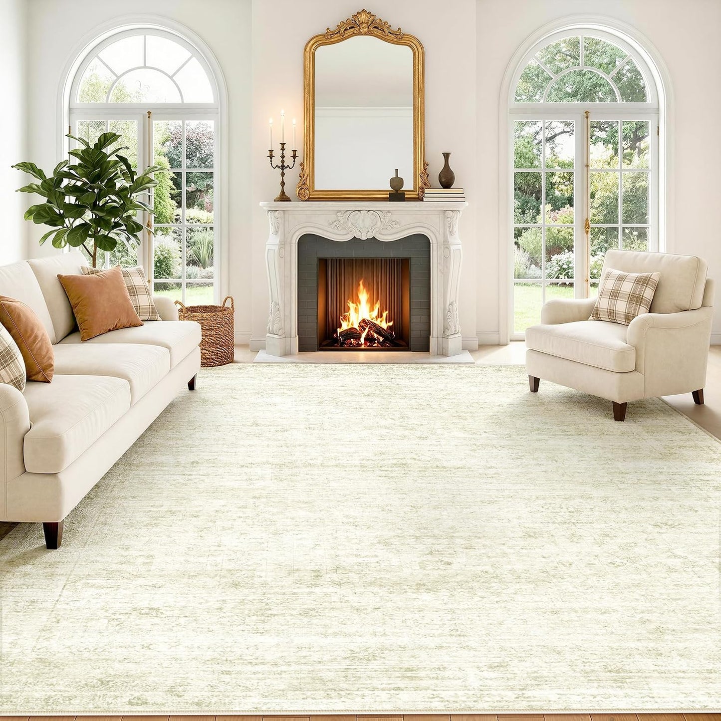Alfombra lavable 8x10ft vintage antideslizante plegable beige