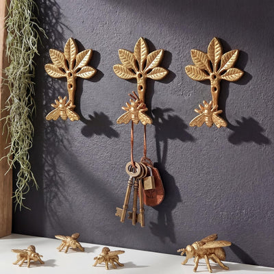3 Ganchos Metal Dorado Hojas Abeja Colgador Puerta Soporte Pared