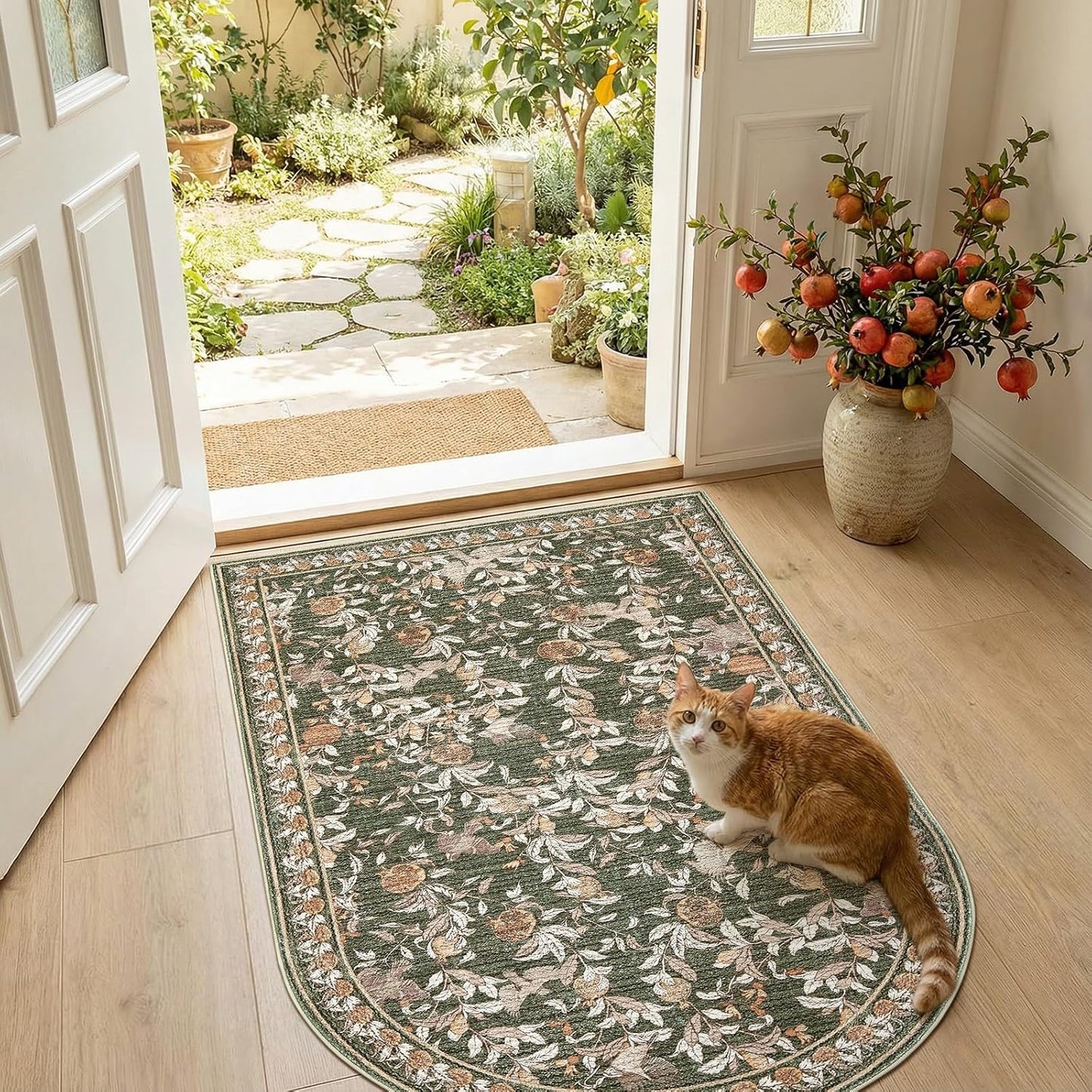 Alfombra área floral verde 3x5 tapete suave antideslizante