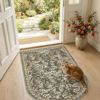 Alfombra área floral verde 3x5 tapete suave antideslizante