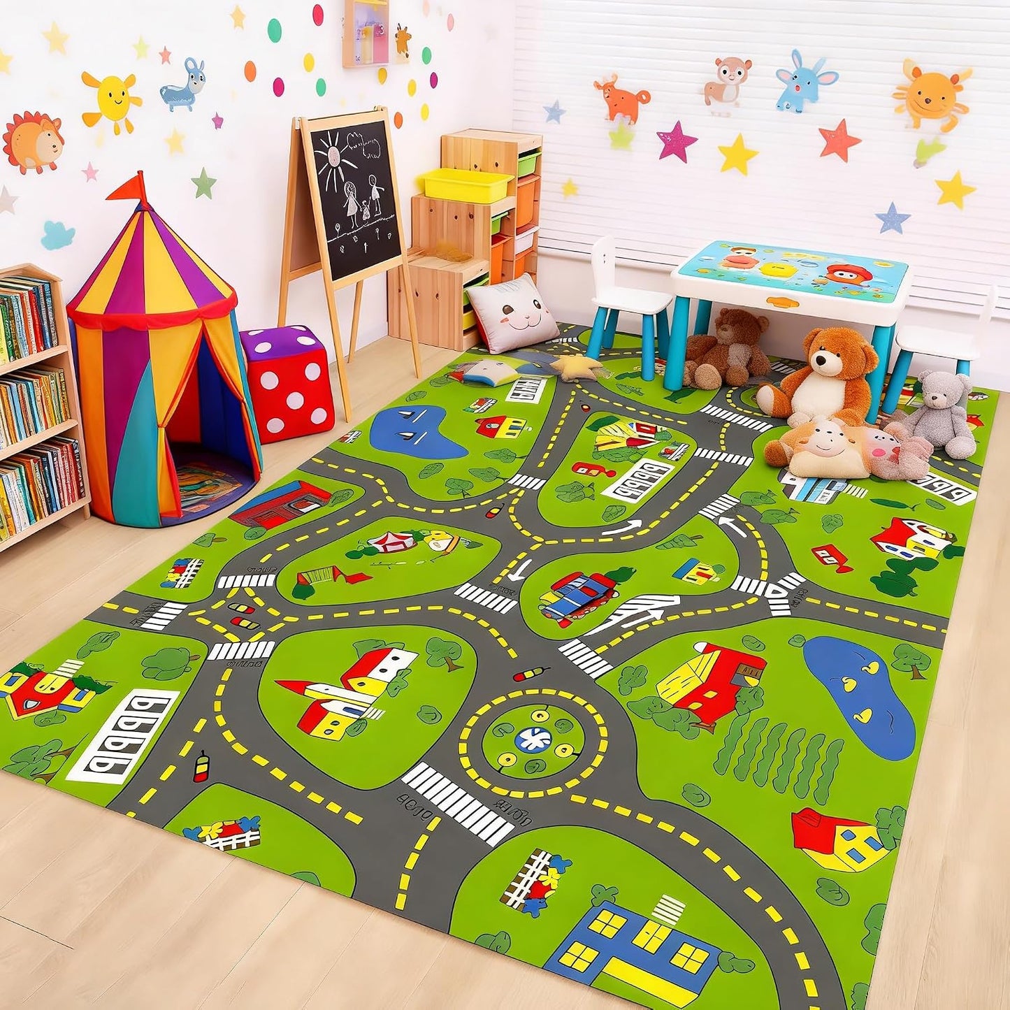 Tapete juego coches niños 3x5ft lavable dormitorio
