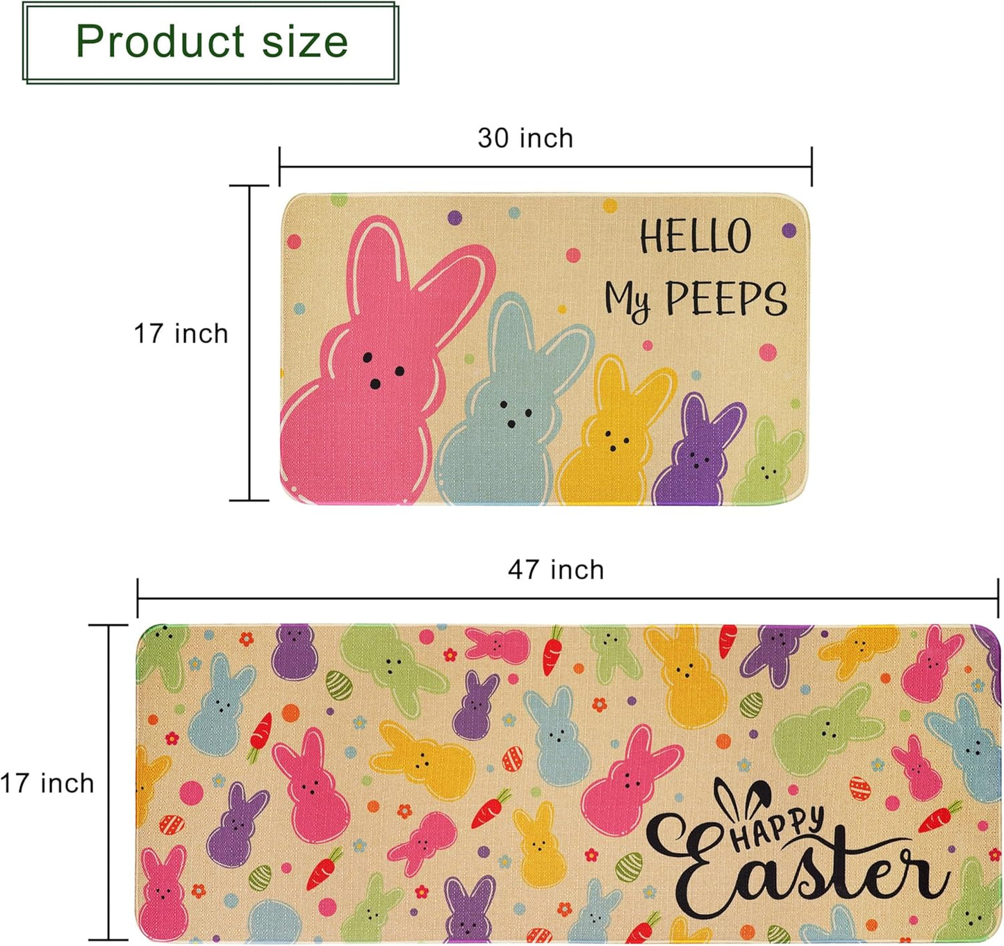 Juego de 2 alfombras de cocina de Pascua antideslizantes para el piso