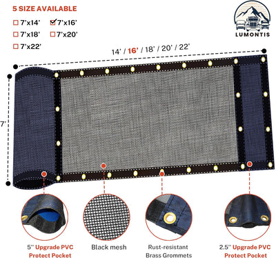 Lona malla 18oz PVC negro 7x16ft cubierta remolque utilitario