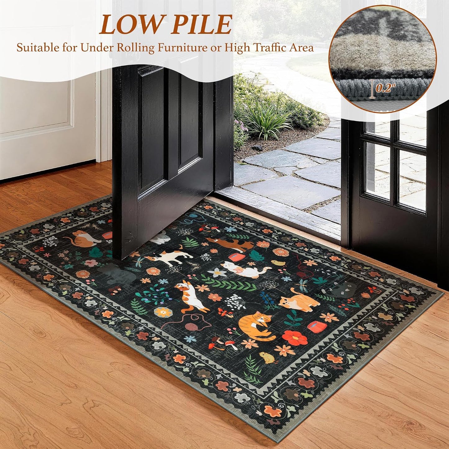 Alfombra pasillo gato 2x6ft antideslizante lavable negro