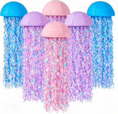 Farol colgante Medusa papel 10pulg rosa azul decoración