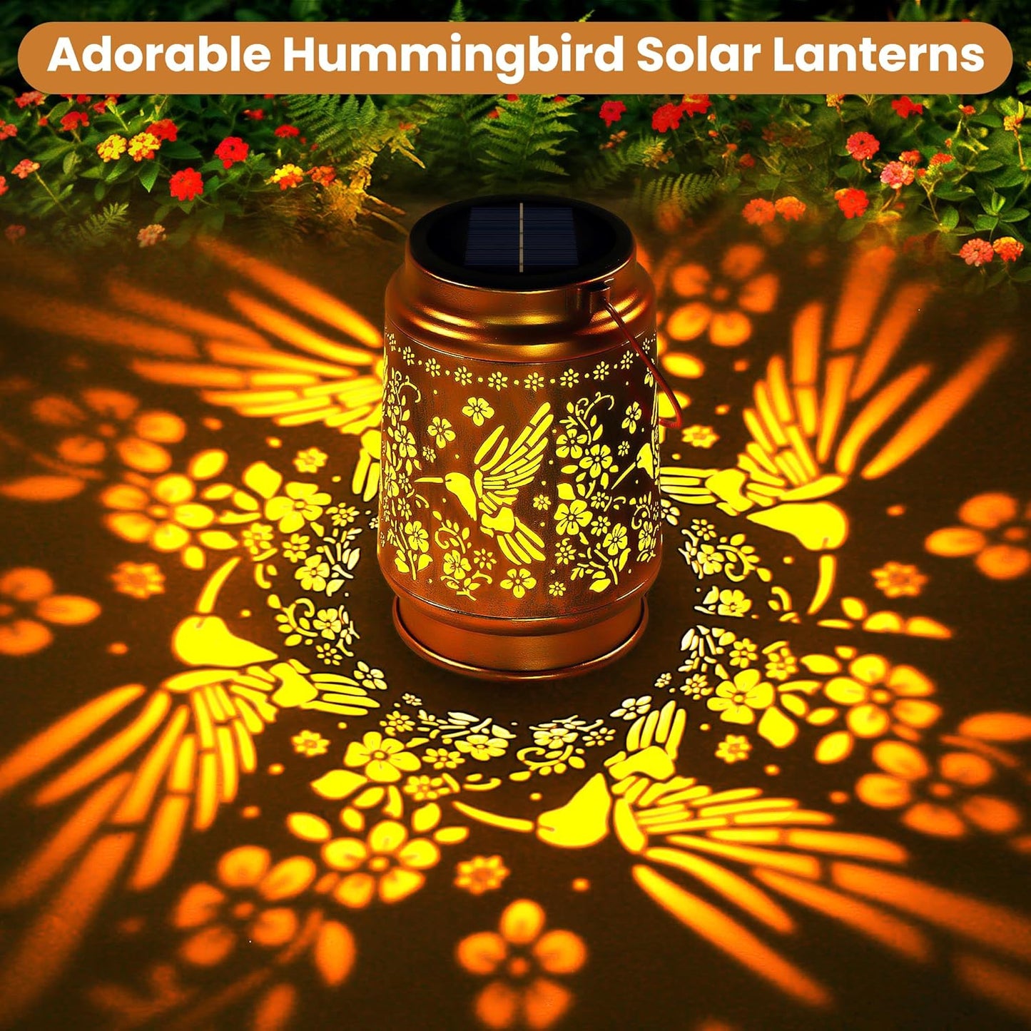 Farol Solar Colibrí Impermeable Metal Exteriores 2 Pack