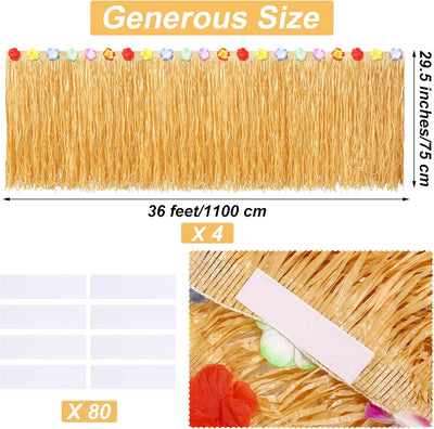4 Pzas Falda Mesa Hierba Natural 36x29.5pulg Flecos Decoración