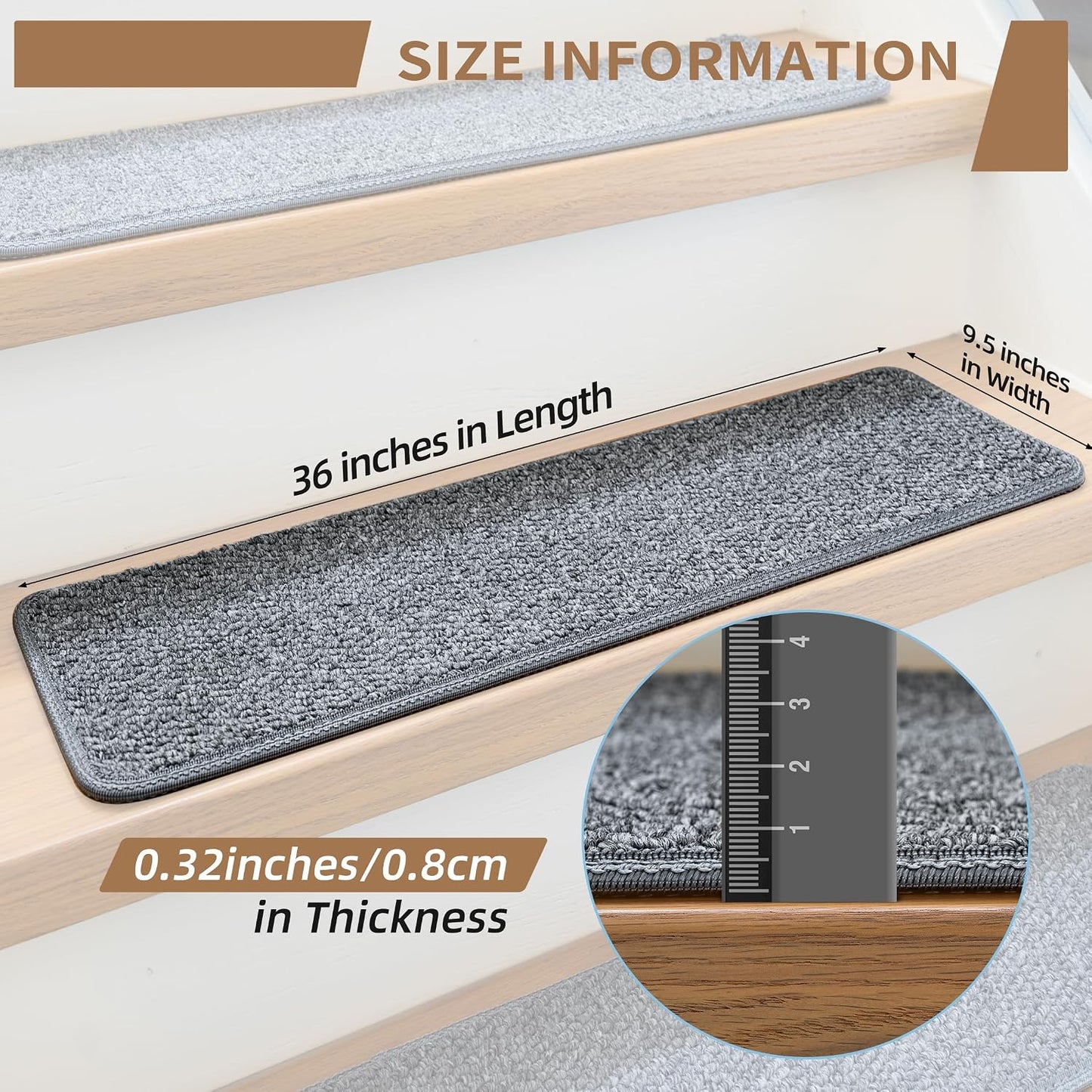 Peldaños escalera interior 9.5x36pulg con alfombra