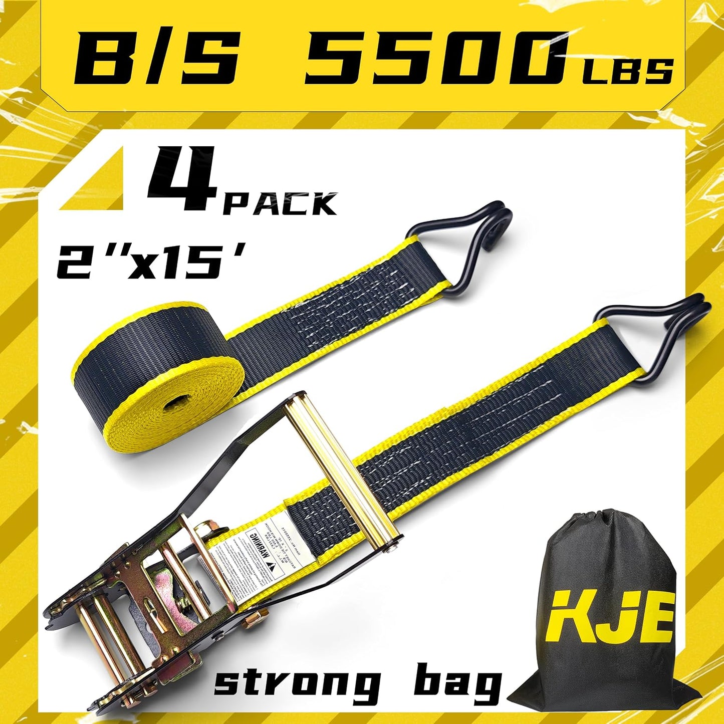 Correas trinquete 2pulg x15ft 5500lb negras para camion remolque