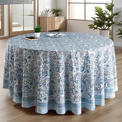 Set 2 Manteles Redondos Algodón Estampado Azul Índigo