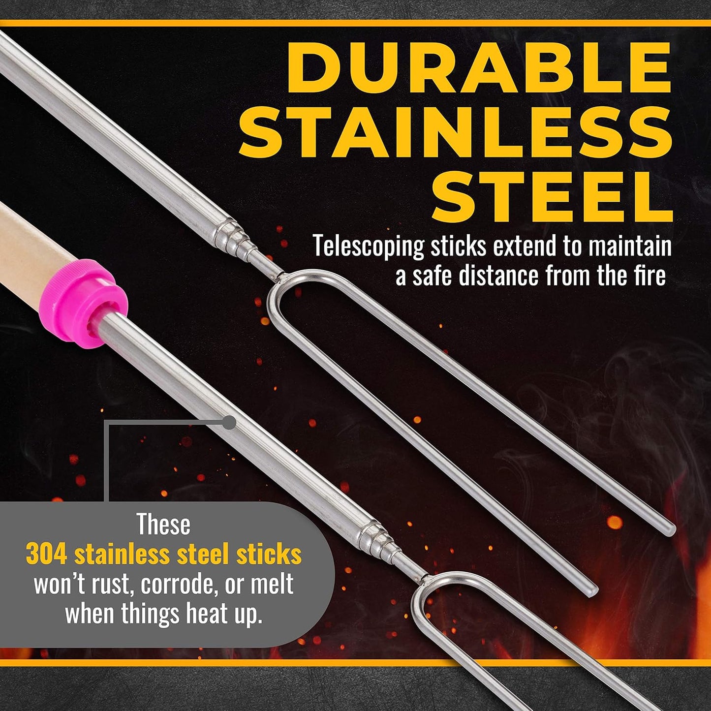 Palitos asado malvavisco extensibles 32pulg madera metal