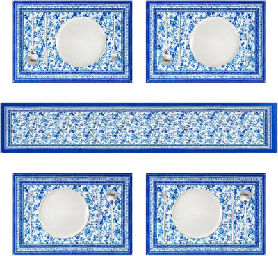 Juego de 5 manteles y caminos de mesa florales azules vintage