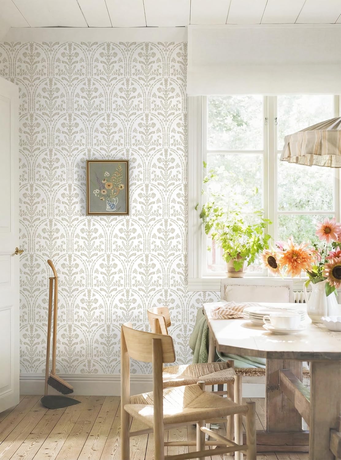 Papel tapiz autoadhesivo bohemio beige florales baño dormitorio