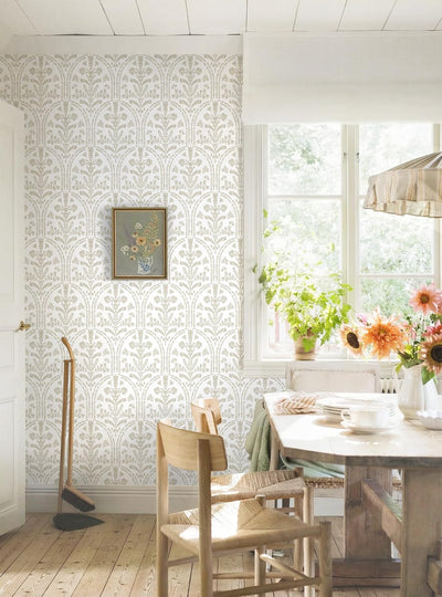 Papel tapiz autoadhesivo bohemio beige florales baño dormitorio