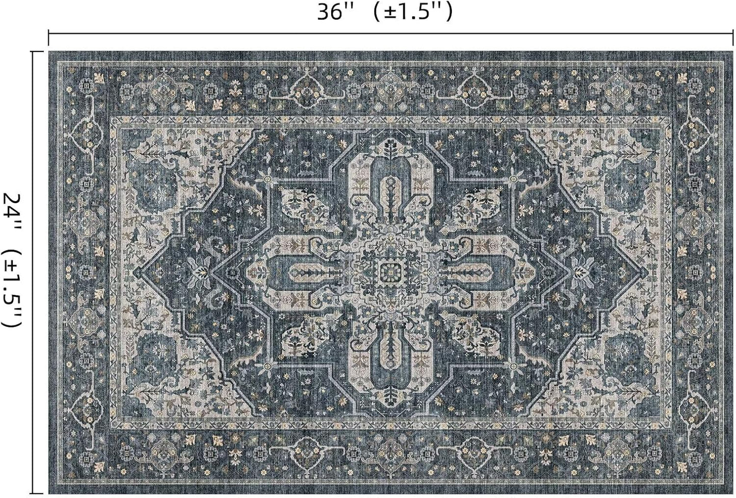Tapete lavable antideslizante bohemio 2x3pulg azul