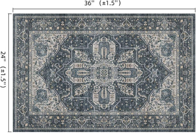 Tapete lavable antideslizante bohemio 2x3pulg azul