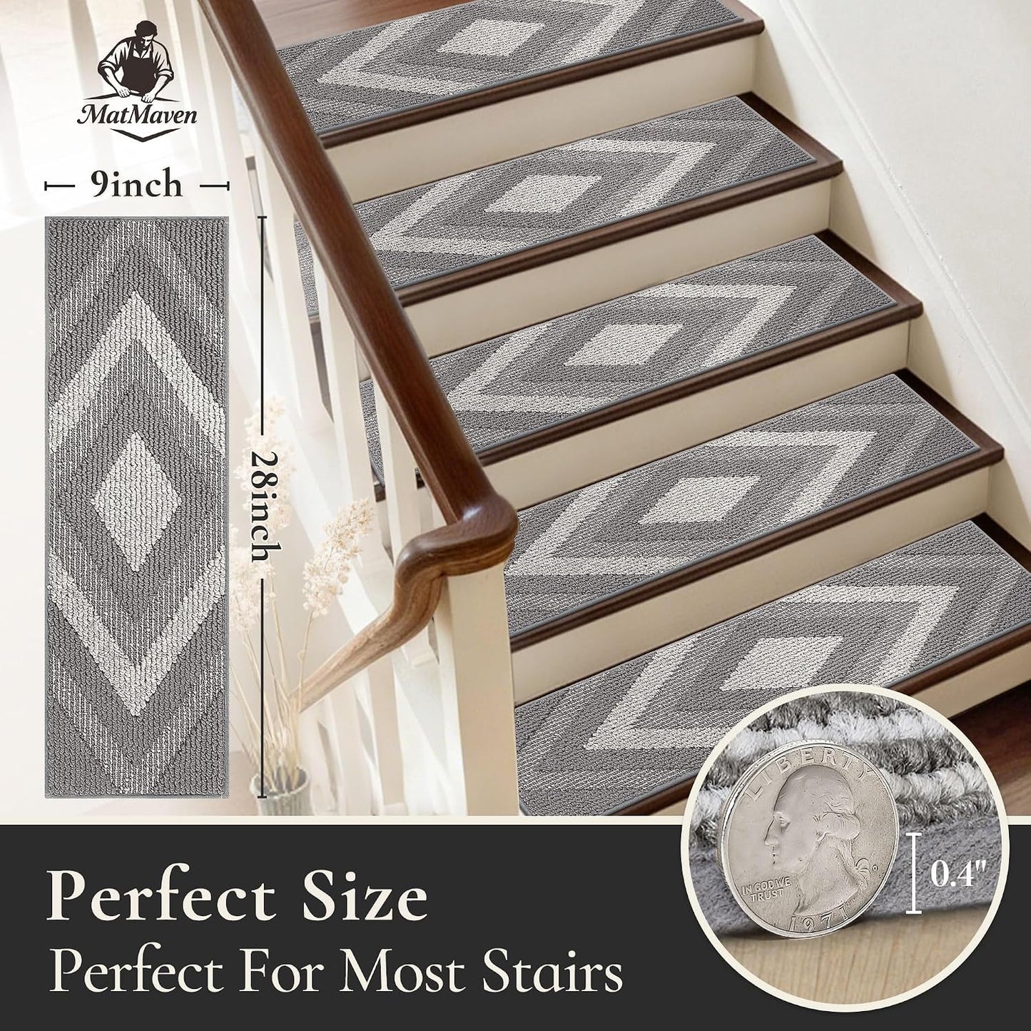 Set 4 peldaños madera alfombras antideslizantes 9x28pulg
