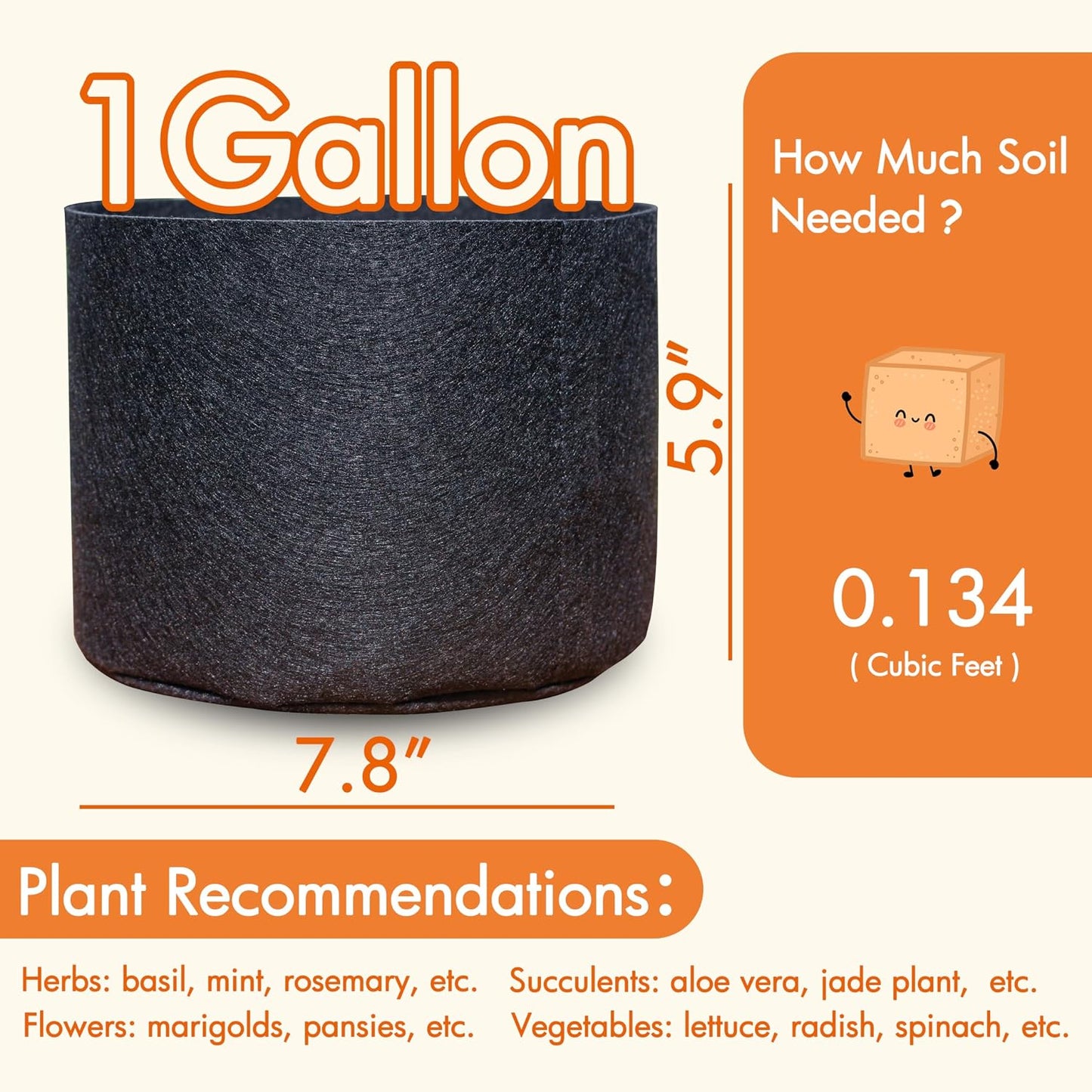 20 Bolsas Cultivo 1-10gal Tela con Asas