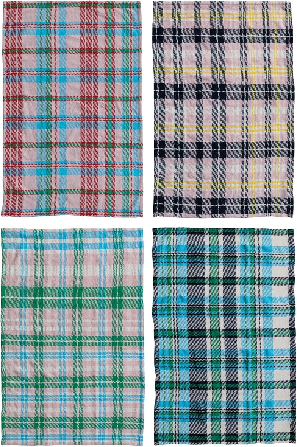 Set 4 Toallas de té microfibra estampado plaid multicolor