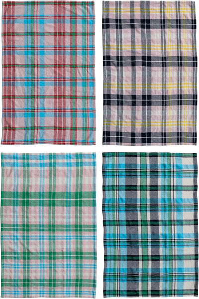 Set 4 Toallas de té microfibra estampado plaid multicolor