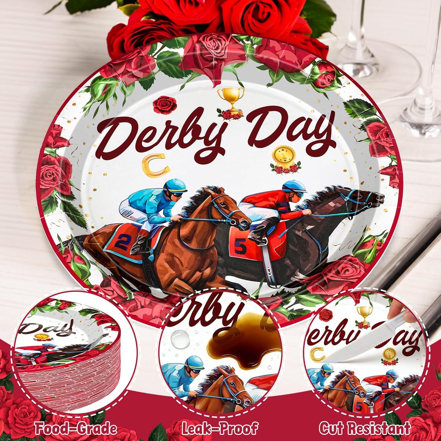 Platos de caballo para fiesta derby de 9 pulgadas
