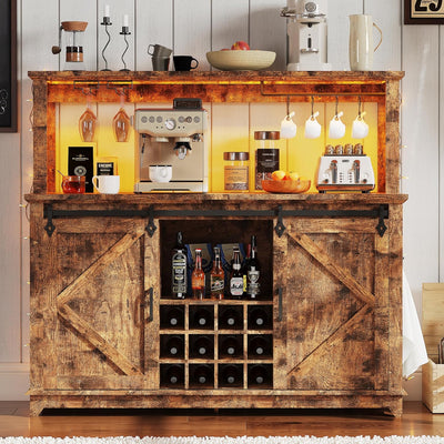 Gabinete barra café 55pulg luz LED estante vino 12 botellas