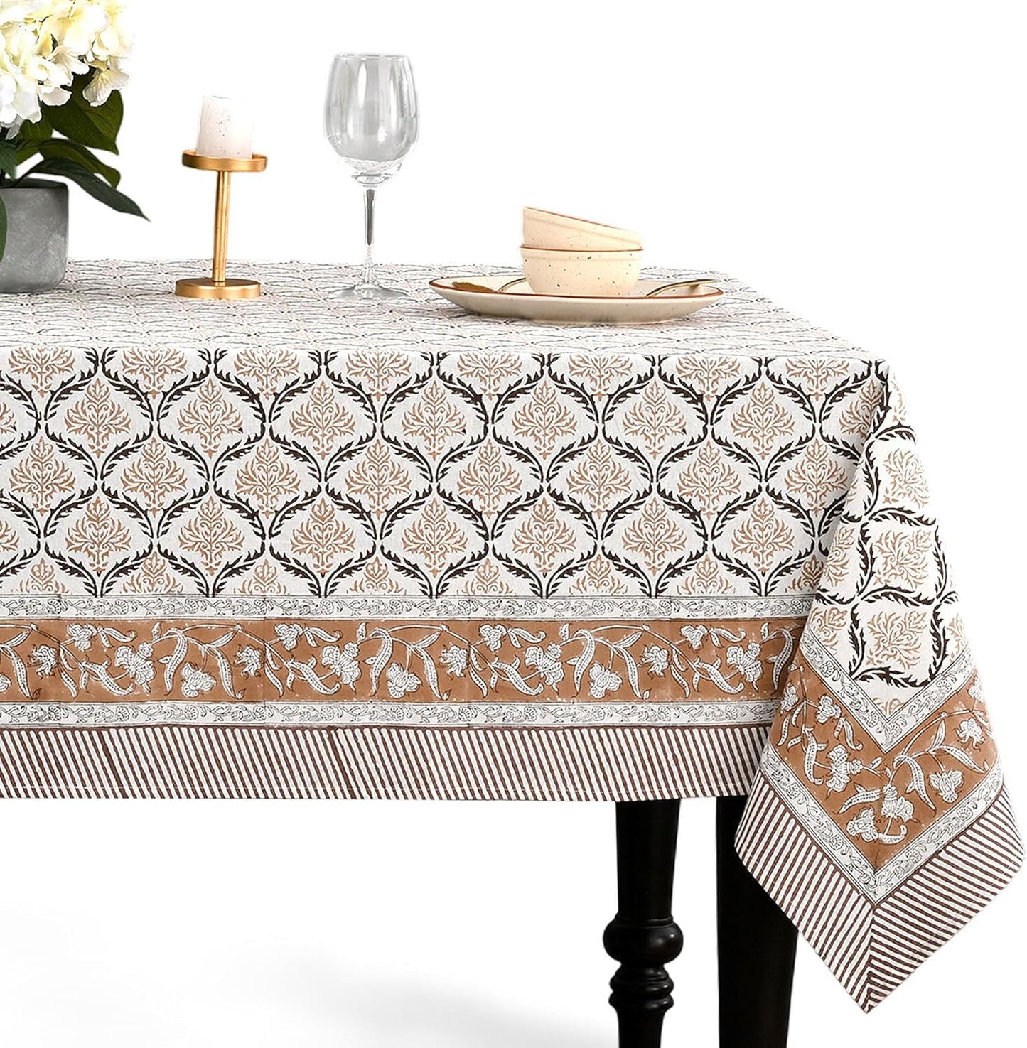 Mantel 100% algodón estampado bloques indios 72x160pulg