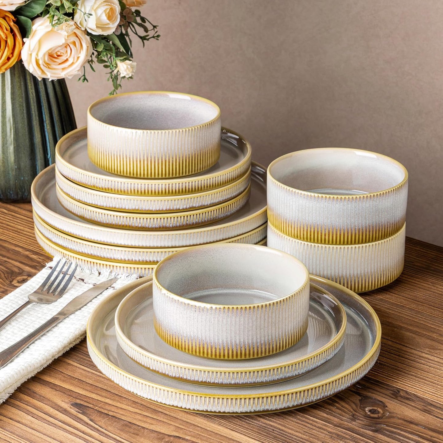 Juego 12 platos cerámica porcelana resistente 4 personas